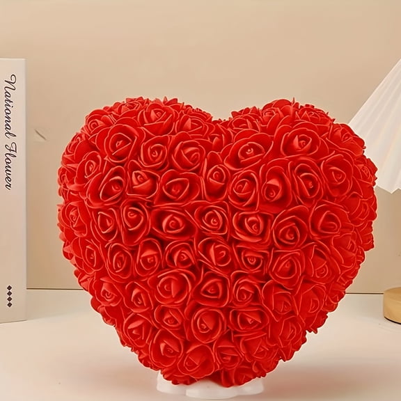1 Bouquet Artificial Rose Flower Bouquet - Realistic Heart-Shaped 5.9-Inch Roses Suitable for Valentine's Day & Mother's Day, Polyurethane Table Centerpiece, Year-Round Elegant Gift
