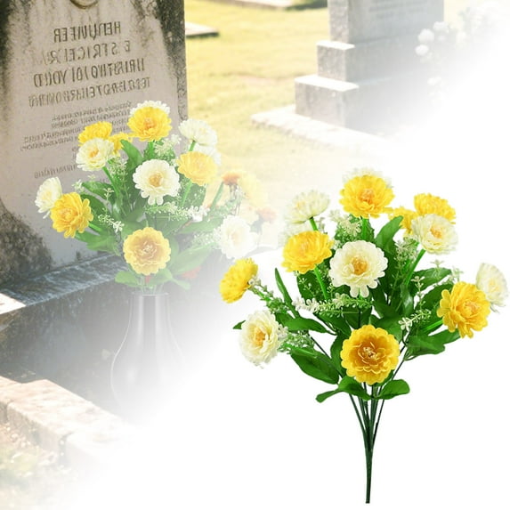 1 Bouquet Memorial Flowers for Graves - Durable Silk Cemetery Wildflower Flowers Bouquet, Elegant Rose & Lily Floral Arrangement for Headstones, Tombstone Decor, Indoor/Outdoor Memorial Decorations