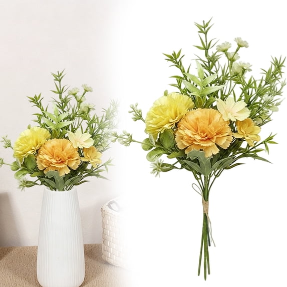 1 Bouquets Finished Carnation Artificial Flowers, 11.4in Fake Flower Bouquets for Vase, Handheld Bouquet for Photography Prop, Living Room Decoration & Holiday Ornament(Yellow)