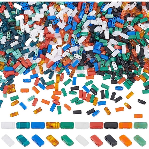 1 Box 1 Box 1000Pcs 10 Colors 2 Hole Rectangle Bead Acrylic Flat Square Beads Half Tile Small Cute Mini Seed Carrier Spacer Beads for Jewelry Making DIY Crafting Supplies Bracelet Necklace Women