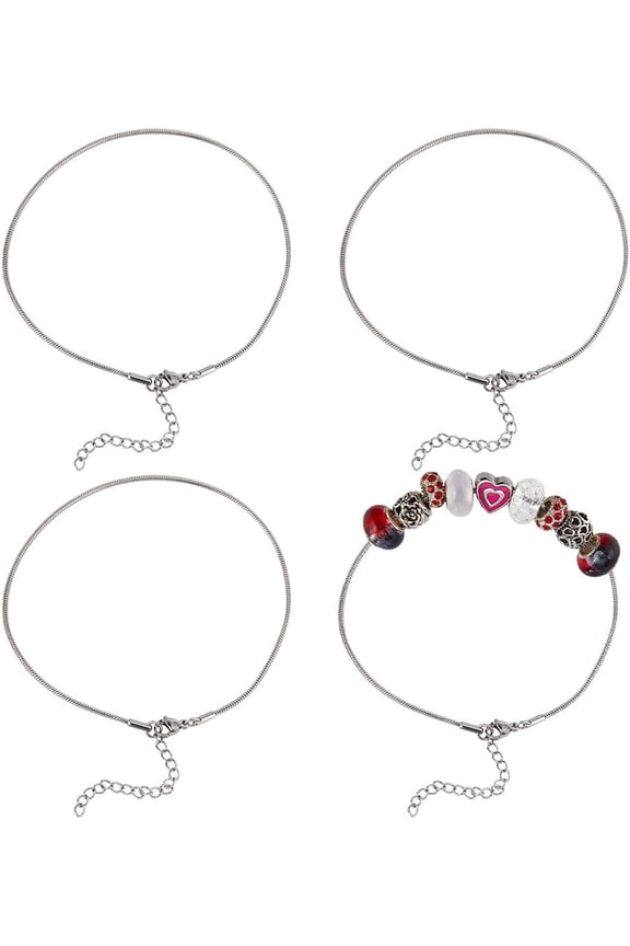 1 Box 1 Box 12Pcs Snake Chain Charm Bracelet Silver Charm Bracelets Bulk with Lobster Clasp Stainless Steel Metal Adjustable Snake Chain Bracelet for Jewelry Making Chains Supplies DIY Craft Women