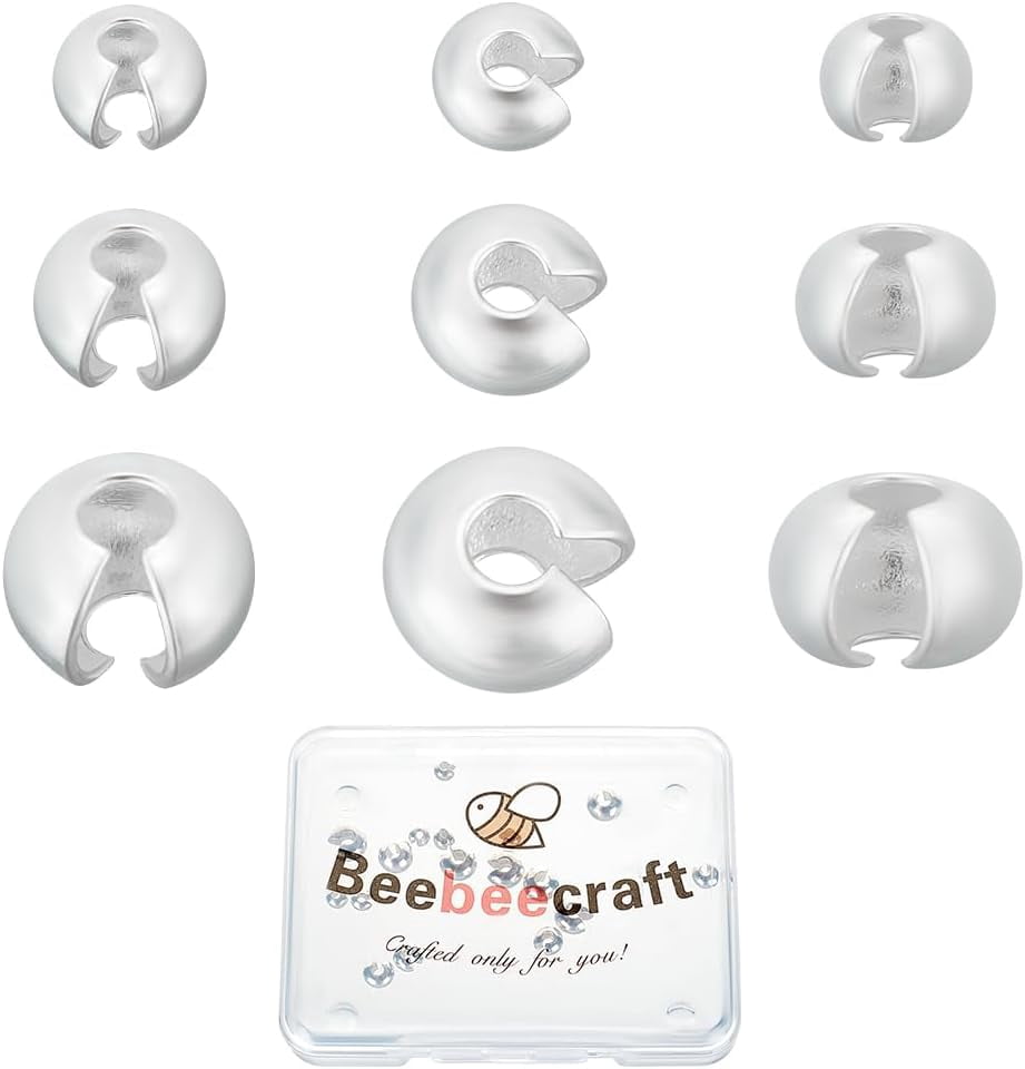1 Box 1 Box 21Pcs 3 Size Crimp Beads Covers Sterling Silver Half Round Open Crimp Bead End Tip for Jewelry Making Bracelets Necklaces
