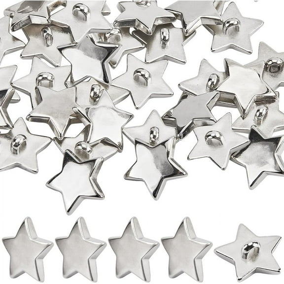 1 Box 1 Box 40Pcs Plastic Pentagram Star Buttons Decorative Small Mini Silver 1 Hole Coat Button for Clothing DIY Crafts Sewing Embellishments Cardmaking Scrapbooking 0.71inch(18mm)