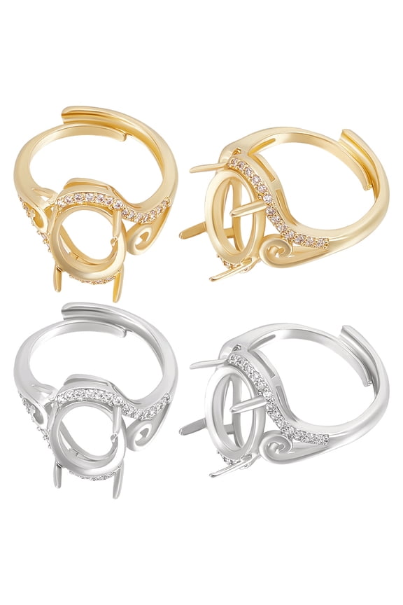 1 Box 1 Box 4Pcs 4 Claw Prong Ring Setting Brass Adjustable Blanks Finger Ring Bases Components with Cubic Zirconia for DIY Ring Jewelry Making