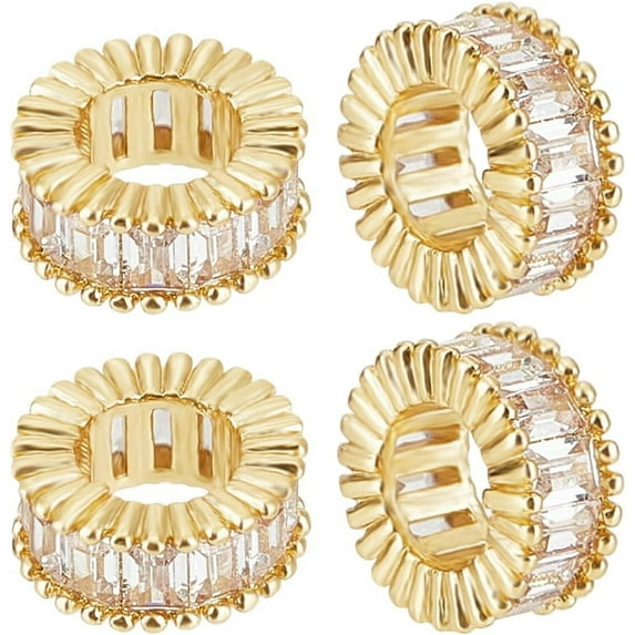 1 Box 1 Box 5Pcs Cubic Zirconia Spacer Beads 18K Gold Plated Brass Flat Round Micro Pave Cubic Zirconia Rondelle Beads for Jewelry Making