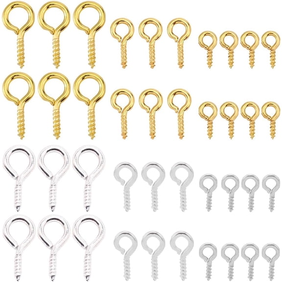 1 Box 1 Box 600Pcs 6 Styles Small Eye Pins Screw Eye Hooks Bulk Iron Hypoallergenic Threaded Clasps Tiny Mini Peg Bails Silver Eyelet Hooks for Jewelry Making Supplies Half Drilled Beads DIY Craft