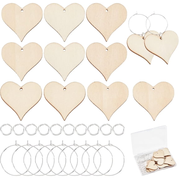1 Box 1 Box Wooden Wine Glass Charms Markers Tags Identification Wood Heart Charms Glass Identifiers for Drinks Stem Glasses 20Pcs Wood Pendants 20Pcs Hoops 30Pcs Jump Rings Tasting Party Adult