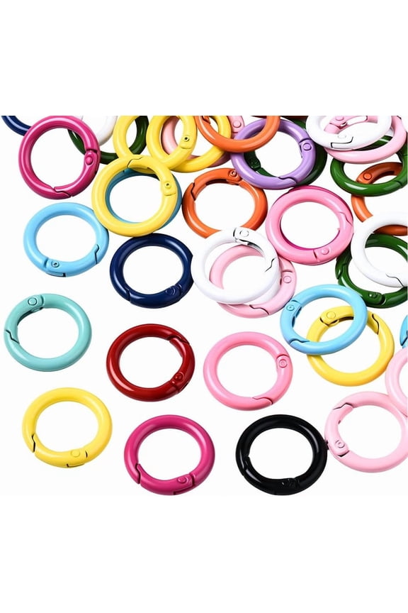 1 Box 1 Inch 25mm 30Pcs Spring O Rings Bulk Circle Clip Hooks Colored Big Alloy for Jewelry Making Keychains Bag Purse Handbag Accessory Supplies Colorful DIY