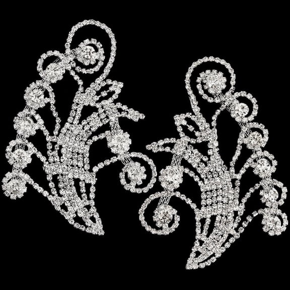 1 Box 1 Pair Brass Rhinestone Applique Wedding Dress Sew on Patches Silver Glitter Clothing Embellishments Appliques for Clothes Bag Pants Decoration Repair 3.54x1.97inch