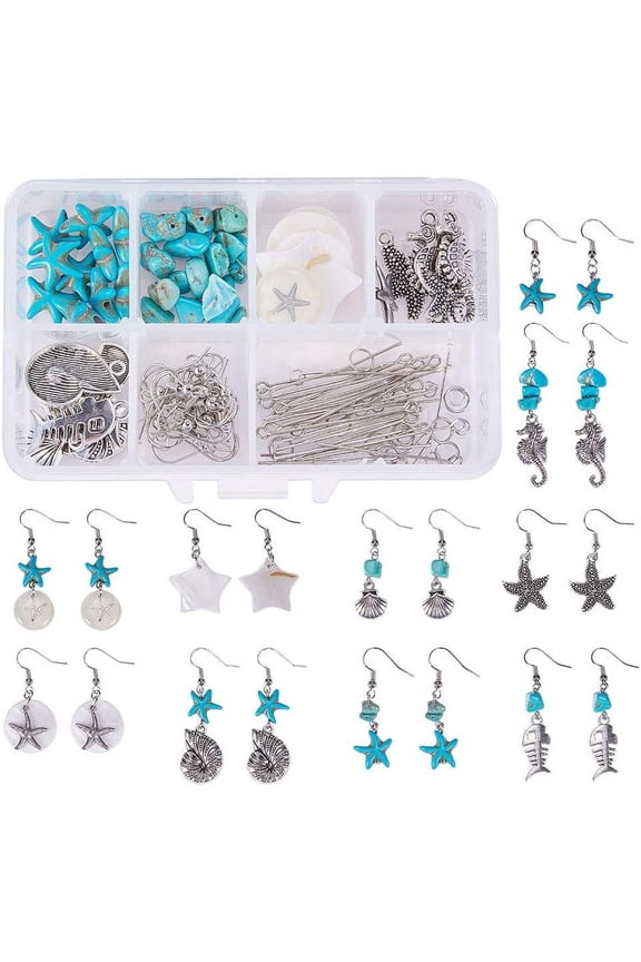 1 Box 10 Pair Starfish Seahorse Shell Turquoise Earring Making Kit Jewelry Making Supplies Kits