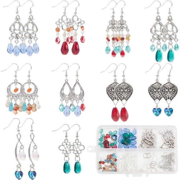 1 Box 10 Pairs Boho Earring Making Kit Chandelier Bead Earrings for Women Dangle Trendy Fashion Vintage Faceted Glass Bead Jewelry Set Christams Festival Wedding Party Birthday Gift for DIY
