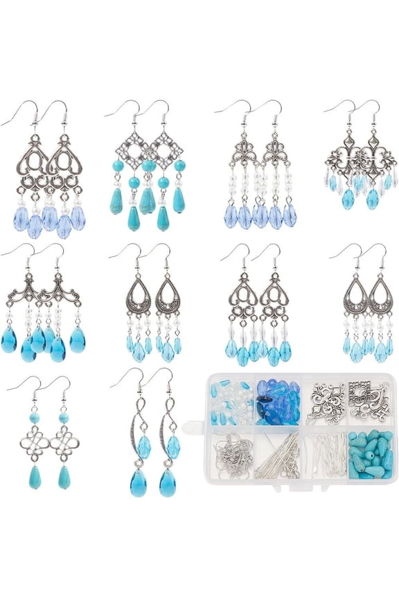 1 Box 10 Pairs Chandelier Earring Kit Charms Bulk Fashion Vintage Faceted Glass Bead Boho Bead Earrings for Women Dangle Trendy Jewelry Making Kits Festival Wedding Birthday Gift