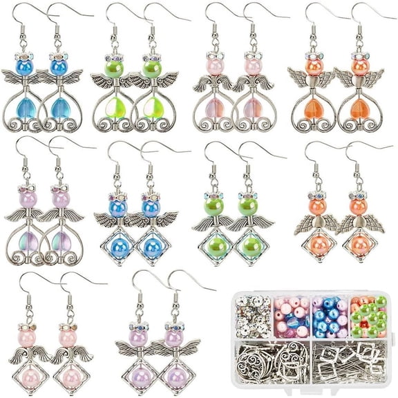 1 Box 10 Pairs Christmas Earring Kits Wing Beads Guardian Angel Charm Bulk Angel Wings Charms Acrylic Bead Rhinestone Spacer Beads for Jewelry Making Kits DIY Dangle Earrings Supplies Mixed ColorDIY