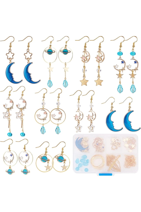 1 Box 10 Pairs DIY Space Charm Astronaut Charms Planet Earring Making Kit Moon and Star Linking Connector Charm Glass Beads