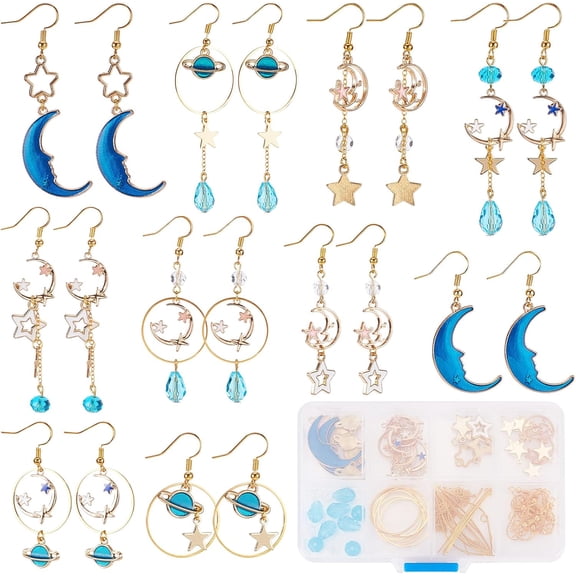 1 Box 10 Pairs DIY Space Charm Astronaut Charms Planet Earring Making Kit Moon and Star Linking Connector Charm Glass Beads