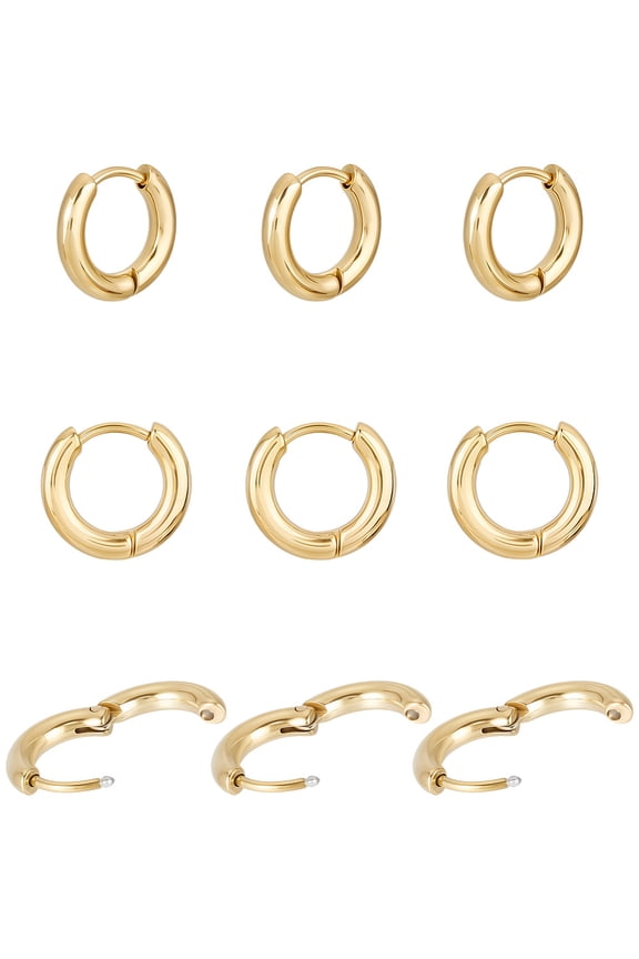 1 Box 10 Pairs Gold Huggie Hoop Earrings 18K Gold Plated 304 Stainless Steel Cartilage Helix Tiny Hoops Earrings for Women