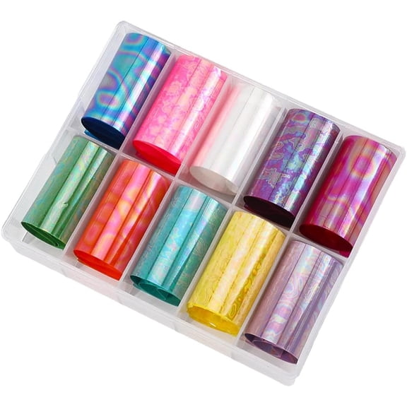 1 Box 10 Rolls Iridescent Nail Foil Sheets Holograic Nail Transfer Foil Aurora Gradient Design PET Sticker Decals Manicure