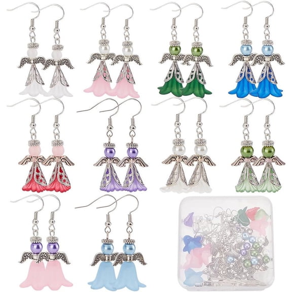 1 Box 10 Sets Christmas Angel Dangle Earrings Making Kit Fashion Dangle Earrings Fairy Flower Christmas Angel Charms Angel Wing Charm for Jewelry Making Kit Beginner Starter DIY Crafts DIY DIY