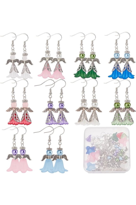 1 Box 10 Sets Christmas Angel Dangle Earrings Making Kit Fashion Dangle Earrings Fairy Flower Christmas Angel Charms Angel Wing Charm
