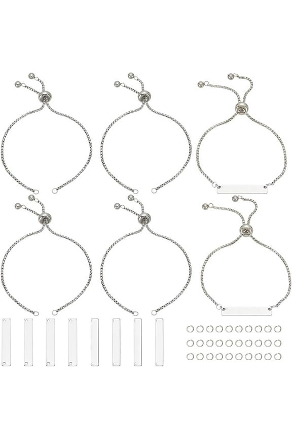 1 Box 10 Sets Engravable Bracelets Blank Metal Stamping Bracelet Kit 304 Stainless Steel Silver Simple Engraving Links Name Tag Bracelets for DIY Bracelet Jewelry Making Women Beginners