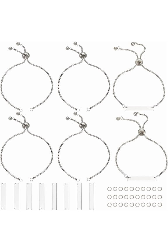 1 Box 10 Sets Engravable Bracelets Blank Metal Stamping Bracelet Kit 304 Stainless Steel Silver Simple Engraving Links Name Tag Bracelets