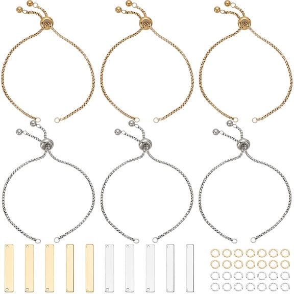 1 Box 10 Sets Engraving Bracelets Blanks Stainless Steel Adjustable Bracelet Kit Gold Silver Engravable Rectangle Charm Bracelets Simple Set