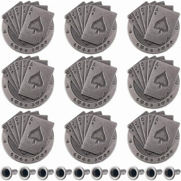 1 Box 10 Sets Playing Card Screw Back Buttons Tibetan Silver Alloy Buckles Conchos Castings Snap Fastener Vintage Decorative Leather Craft Ornament for Wallets Belts Vests Bags Gold