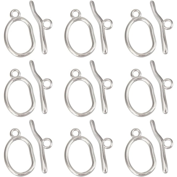 1 Box 10 Sets Stainless Steel Toggle Clasps Silver Necklace Toggle Clasp Bulk Circle Closure Connector T-Bar Ring Oval Chain Toggle Clasp for Jewelry Making Necklace Bracelet DIY for DIY
