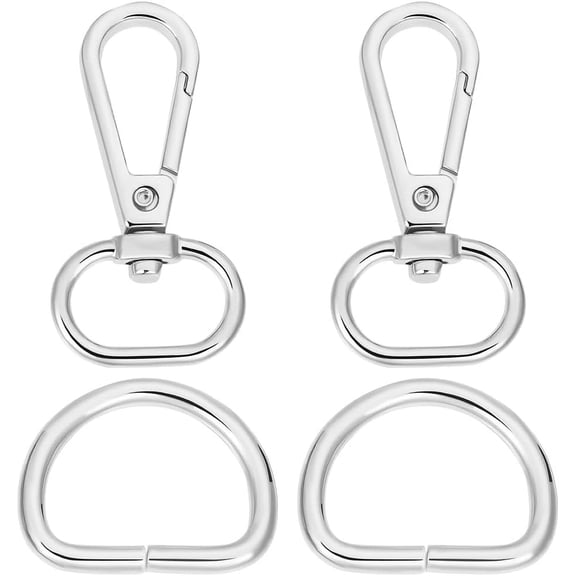 1 Box 10 Sets Swivel Clasps Snap Hook Alloy Silver Swivel Lobster Claw Clasps with D Rings Hardware Strap Replacement for Purses Crossbody Bags Key