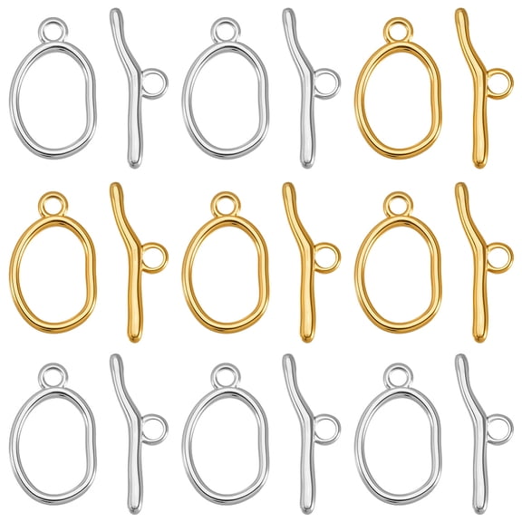1 Box 10 Sets Toggle Clasp Ring Jewelry T Bar Closures Gold Silver 304 Stainless Steel Circle Fastener Hook Connectors Toggle Necklace Clasp DIY