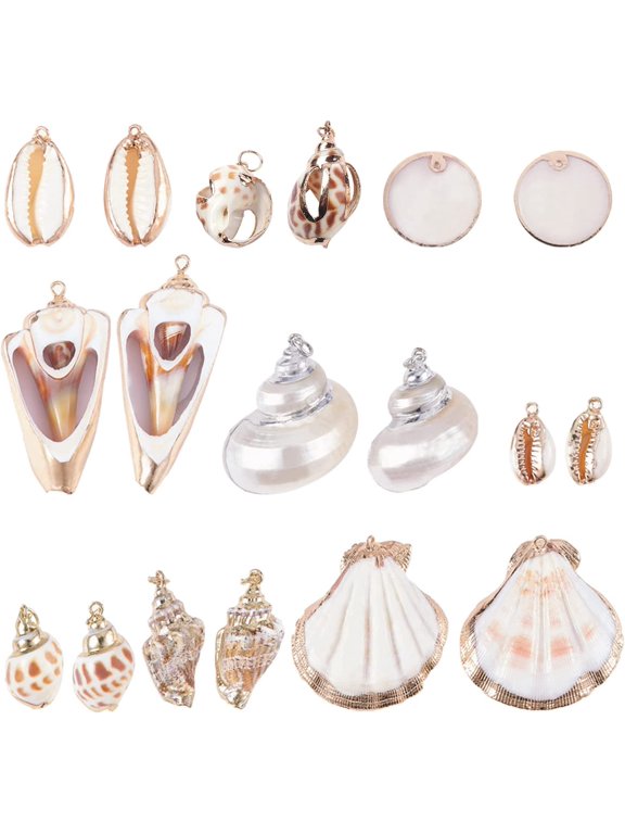 1 Box 10 Style Natural Sea Shell Charms Beads 20pcs Summer Seashell Pendants Spiral Sea Shells Gold Plated Pendant Ocean Beach Charms for Boho Earring Necklace Bracelet Jewelry Making