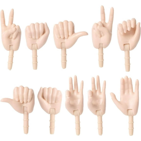1 Box 10 Styles Jointed Hands Plastic Tiny Finger Hands Miniature Realistic Hand Parts Connector Movable Replacement Gesture Puppets Dolls Hand for Making DIY Craft