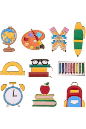 1 Box 10 Styles School Theme Pins Back to School Brooch Set Enamel Book Rule Pen Drawing Board Label Badges Pin Making Women Men Colorful
