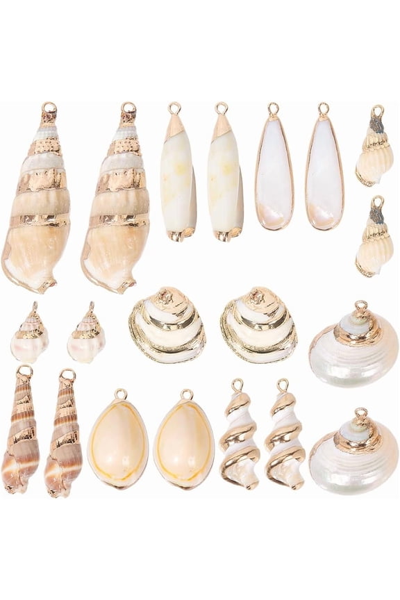 1 Box 10 Styles Seashell Charms Natural Sea Shell Charms Bulk White Silver Beach Vacation Plated Cowrie Ocean Pendants Making Crafts Necklaces Bracelets Earrings Diy Supply WomenSeashell Color