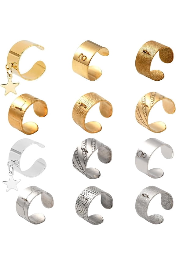 1 Box 10 Styles Stainless Steel Ring Blanks Adjustable Rings Metal Silver Gold Finger Carving Blanks Punk Charms Ring Bulk