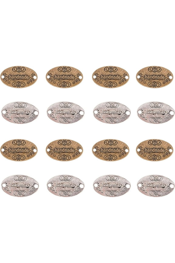 1 Box 100 PCS Alloy Oval Hand Made Pendant Charms Findings Gift Tags Label for DIY Jewelry Making Crafts Antique Silver and Antique Bronze