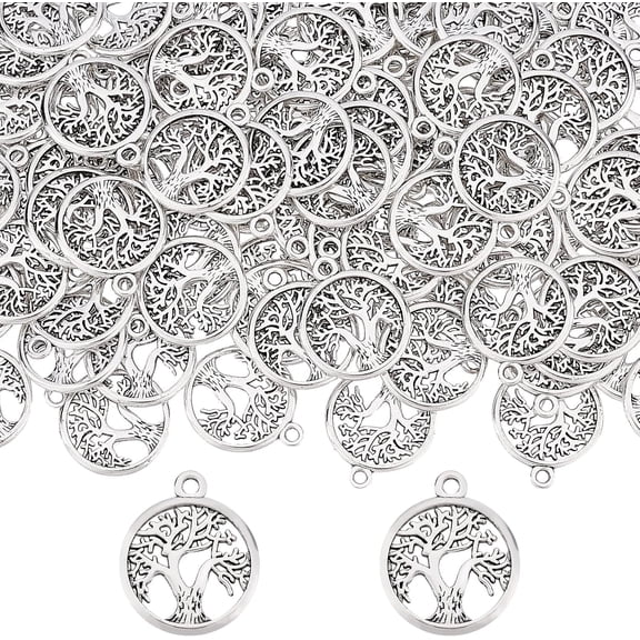 1 Box 100 Pcs Tree of Life Charms Bulk Tibetan Style Alloy Flat Round Pendants for Jewelry Making Charms DIY Craft Dangle Necklace Bracelet Earrings Accessories Supplies Findings DIY