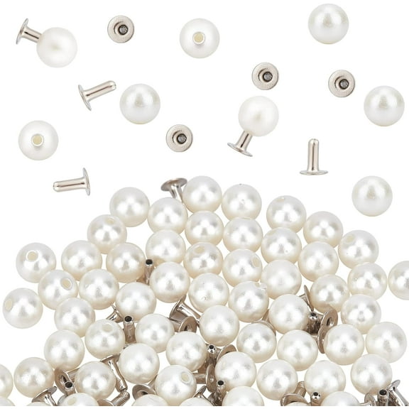 1 Box 100 Set 6mm Pearl Rivets Studs White Round Plastic Pearl Buttons Studs with Pins Kit for Clothing Hat Bags Shoe Embellishments DIY Knitting Sewing Crafts Jewelry Making Supplies for DIY