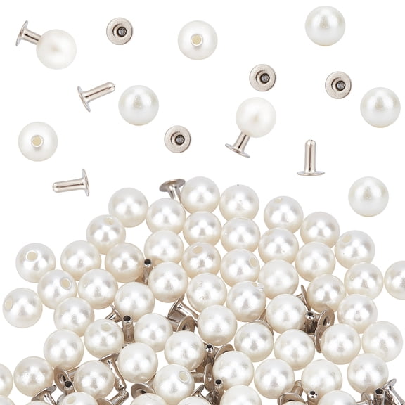 1 Box 100 Sets 6mm Pearl Rivets Studs Pearls for Clothing Decoration White Round Plastic Pearl Buttons with Pins Kit for Jean Decor