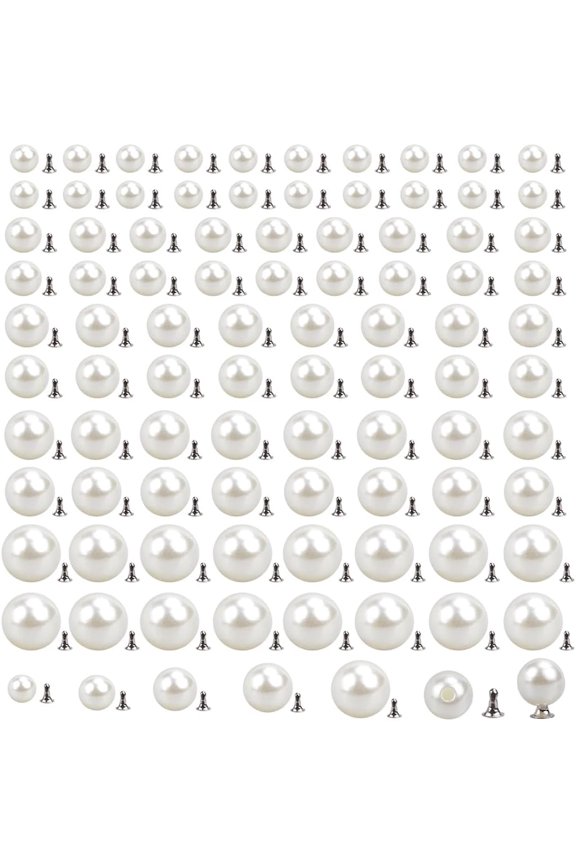 1 Box 100 Sets Button Replacement No Sew Decorative Pearl Buttons Detachable Reusable Artificial Pearl Fixed Pins Adjustable Sweater Buttons for Clothes Dress Shirt Cardigan Shawl Decoration