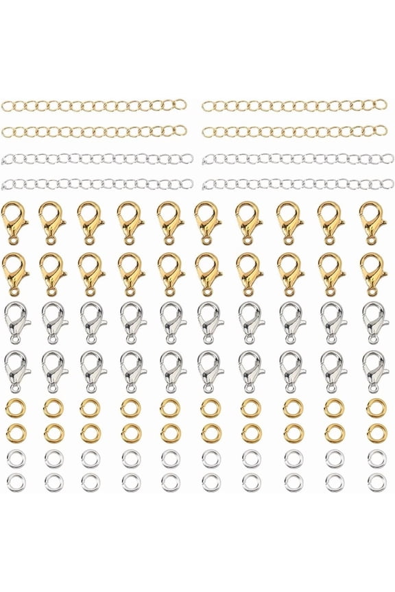 1 Box 100 Sets Lobster Chain Extender Bracelet Making Extension Chains with Jump Rings Gold 304 Stainless Steel Removable Link Chains Findings Kits