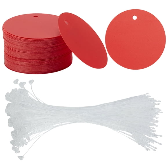 1 Box 100 Sets Plastic Gift Tags with String Attached Round Hang Tag Bulk 50mm Red Blank Circle Tear-Resistant Hanging Label DIY