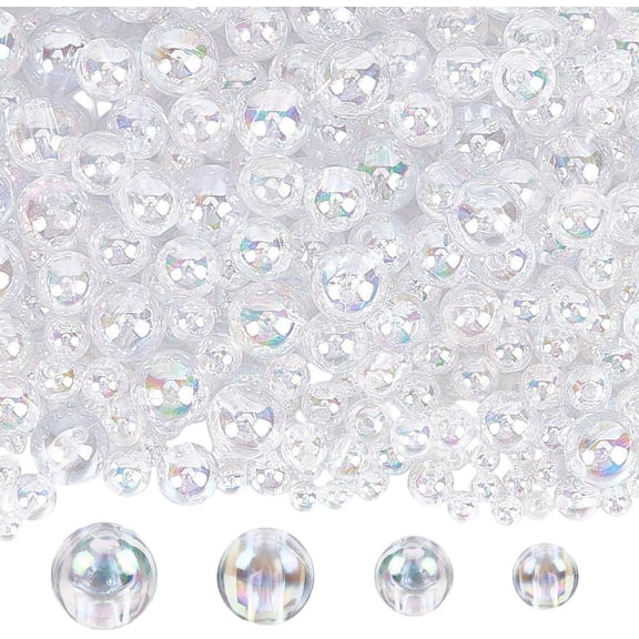 1 Box 1000PCS 4 Sizes AB Color Clear Acrylic Round Beads with Holes Assorted Size Shiny Transparent Spacer Loose Bead Bulk for Jewelry Making Bracelets Necklaces DIY Craft Supplies DIY