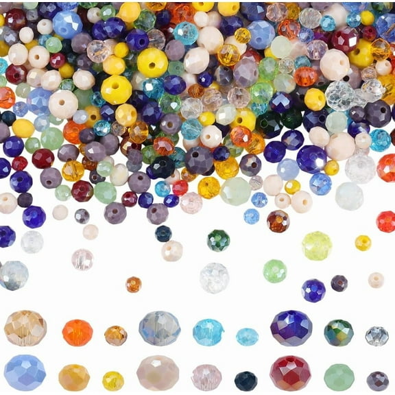 1 Box 1000Pcs 12 Styles Rondelle Glass Bead Colorful Faceted Beads Bulk Random Mixed Color Briolette Round Loose Spacer Charms for Jewelry Making Bracelet Necklace DIY Craft Supplies Colorful DIY