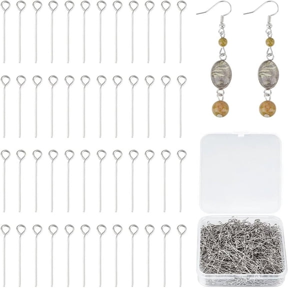 1 Box 1000Pcs 304 Stainless Steel Eye Pins Stainless Steel Color 22 Gauge 20x0.6mm Hole: 2mm