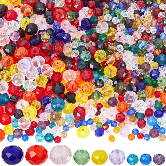 1 Box 1000Pcs Briolette Rondelle Crystal Glass Beads Colorful Faceted Beads Small 4/6/8mm Flat Round Transparent Gemstone Loose Spacer Bead for Jewelry Making Necklaces Bracelets DIY Crafts