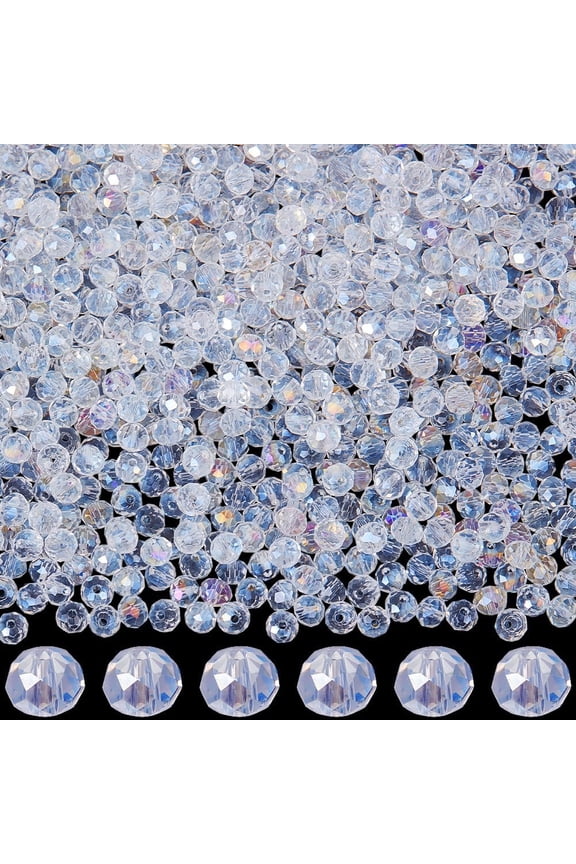1 Box 1000Pcs Faceted Glass Bead Clear AB Beads Bulk 6x5mm Gem Stone Loose Rondelle Spacer Beads for Beading Bracelets Necklaces Pendants Suncatchers Jewelry Making DIY Crafts Women