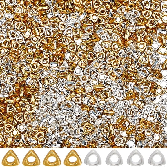1 Box 1000Pcs Triangle Bead Metal Spacer Beads Bulk 4mm Alloy Silver Metal Smooth Flat Tiny Small Stackable Tri Shape Bead Spacers