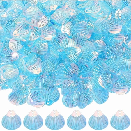 1 Box 100G Blue Seashell Paillettes Sequin with 2 Holes Glitter Shells Shape Iridescent Beach Hawaii Summer PVC Spangles and Sequins for Sewing Making Clothing Decorations DIY Craft Supply diy