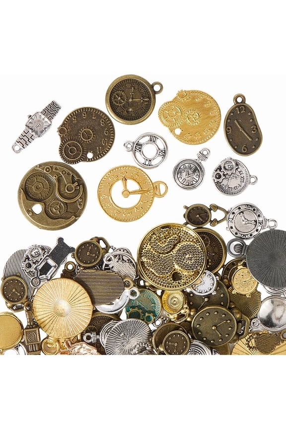 1 Box 100G Metal Clock Charm Style Mini Charms Alloy Small Punk Tibetan Vintage Link Trinket Hanging Charm Pendant Findings
